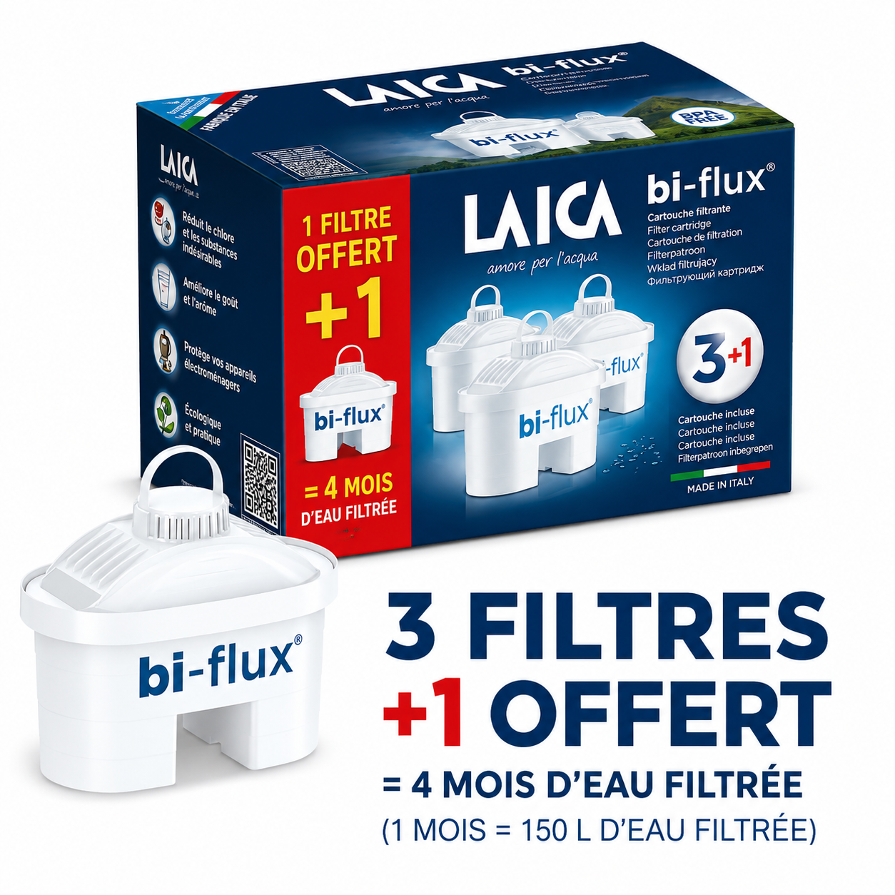 4 X Cartouches filtrantes bi-flux® Laica (3+1 gratuit) - Vue 1